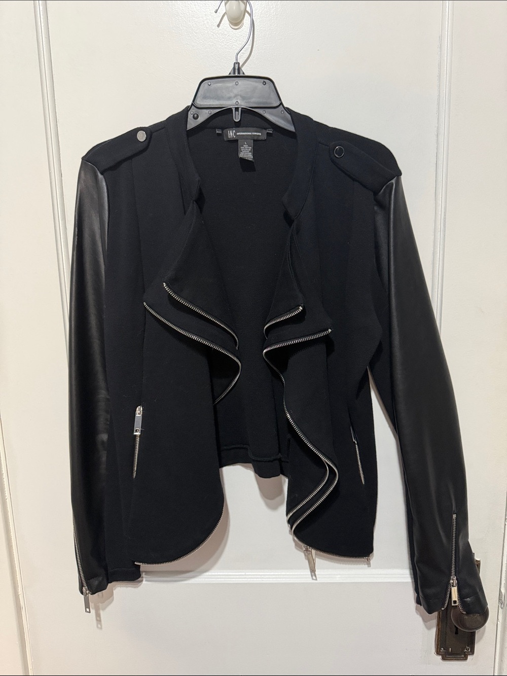 INC Black Jacket with Faux Leather Sleeves